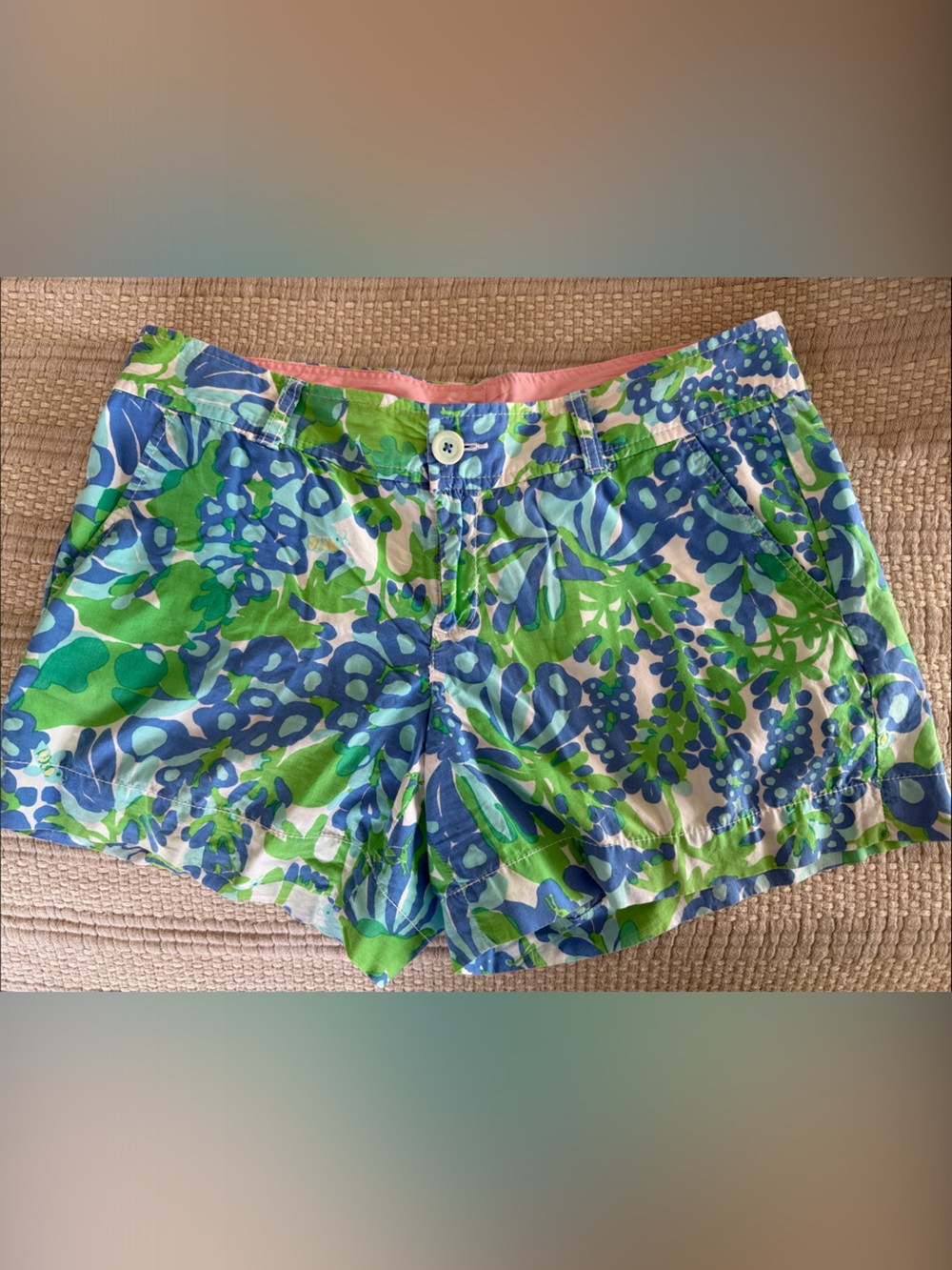 Lilly Pulitzer Floral Print Callahan Summer Shorts - Blue & Green 10
